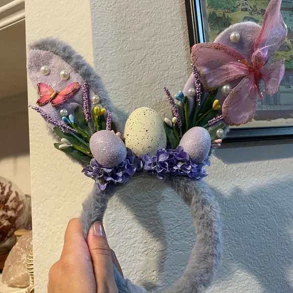 Lavender Easter Ears / Bunny Ear Headband with Butterflies - Picture 5 of 5
